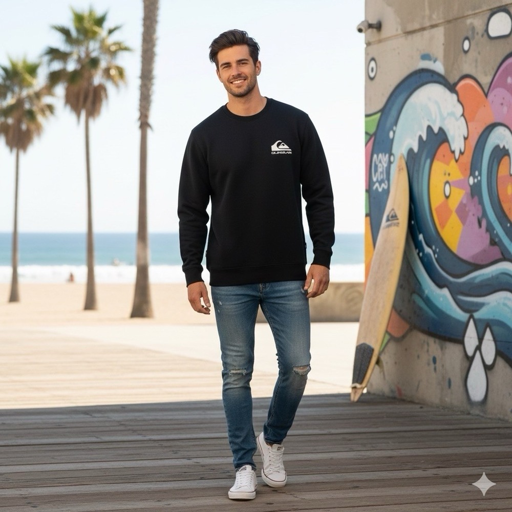 Quiksilver Logo Crewneck Sweatshirt Black Men's Size M